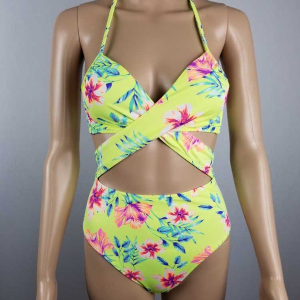VS Body Wrap One-Piece-Yellow Floral- Size S -VS01